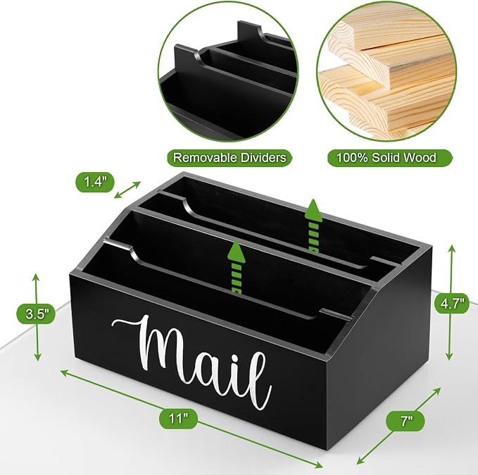 DRASTAR Mail Organizer Countertop, Mail Holder with 4 Slots, Wood Mail Sorter, Bill Organizer for Desk, Mail Storage Organizer for Home Office
