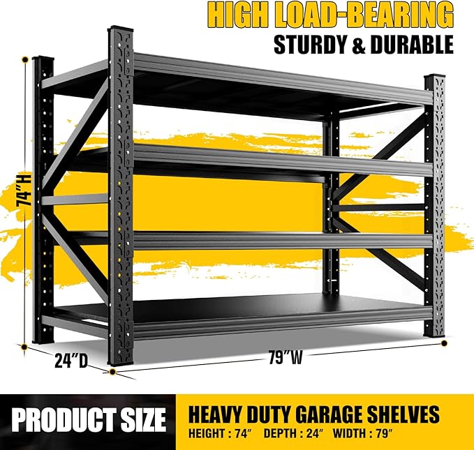 5-Pack 6000LBS Heavy Duty Garage Shelving for Large Garage & Warehouse Storage Organization, 4 Tier Adjustable Metal Storage Rack for Workshop, Basement & Storage Room, 79" W x 24" D x 74" H
