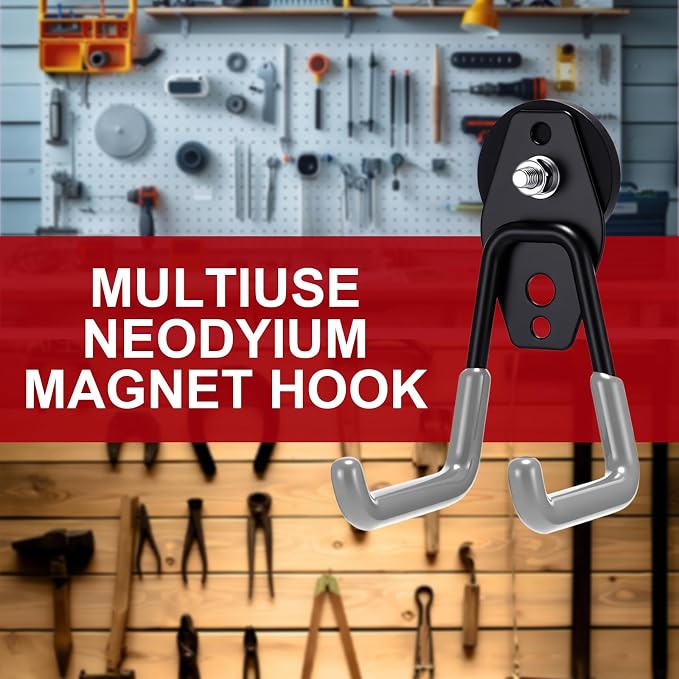 Landhoow 6 Pcs Large Magnetic Hooks Heavy Duty Garage Magnet Hooks Strong Storage Utility Magnetic Hangers with Anti Slip Rubber Coating for Indoor and Outdoor Hanging (Grey)
