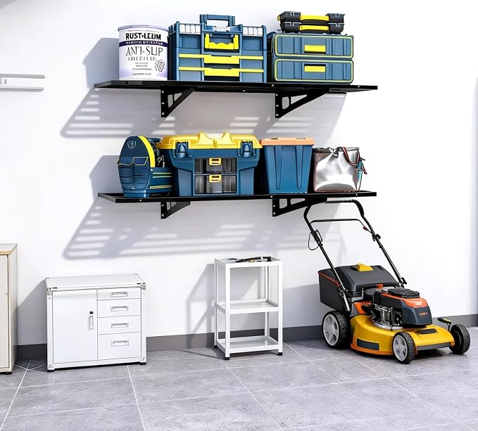 ZoffyFabrizio Garage Wall Shelving 2-Pack 2x4ft Garage Shelving（24-inch-by-48-inch） Wall Shelf Garage Storage Rack Floating Shelves, Space-Saving Black
