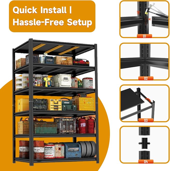 Garage Shelving,2-in-1 Adjustable Storage Shelves with Guard | 3300LBS Capacity Heavy Duty Shelving,Metal Shelf Reinforced Double-Layer Columns for Garage Basement Kitchen Black