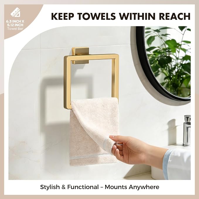 5-Pieces Gold Bathroom Accessories Set, 24 Inch Towel Bar Set | Stainless Steel, Towel Ring, Toilet Paper Holder, Robe Hooks, Towel Racks for Bathroom Wall Mounted, Bathroom Hardware Set