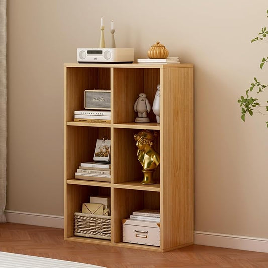 OSCHF 6-Cube Storage Shelf Bookcase, Oak | Wooden 3-Tier Open Bookshelf, Fits 11×11" Bins, Vertical or Horizontal Use, Full Back Panels, For Home Office