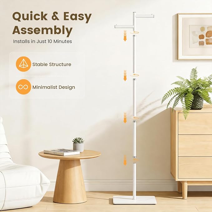 Metal Freestanding Coat Rack, 68.9"H Z-Shaped Coat Tree with Natural Rock Base, Modern Clothes Hanger Stand for Coats, Hats, Bags & Scarves, Ideal for Entryway, Bedroom, Office & Living Room