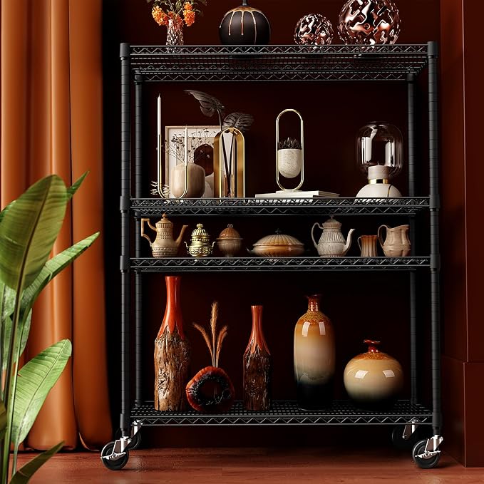 IZEUK Garage Shelving Wide Storage Shelves 4 Tier Metal Shelves 3200 LBS Heavy Duty Adjustable Utility Shelf Rack Black 23.6" D x 53.1" W x 73.6" H
