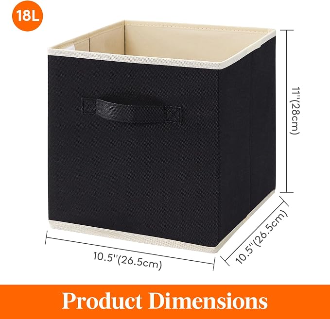 Lifewit Storage Cubes, Foldable Decorative Fabric Storage Baskets for Organizing Home Organizers with Handles for Shelves, Closet, 11 Inch Bins, 18L Black, 12 Packs