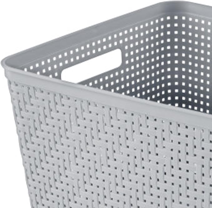 Sterilite Tall Basket, Woven Plastic Storage Organizer Bin, Cement, 6-Pack | Decorative Open Top Storage Bins with Handles for Bedroom, Bathroom, Dorm, Closet, Office and Shelf Organization
