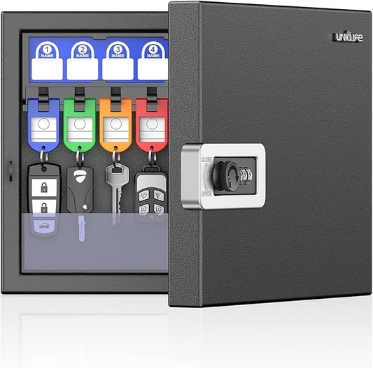 Uniclife 16 Keys Key Lock Box, Wall Mount Key Box, Key Cabinet | Car Key Organizer with Writable Key Racks and Tags, Security Key Holder Storage Box for Hotel, Office & Company