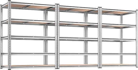 REIBII 2020LBS Garage Shelving Heavy Duty Metal Shelving 5 Tier Storage Shelves, Metal Shelves for Basement, Warehouse, Pantry, Closet, Kitchen, 72" H x 36" W x 16" D, Galvanized, 3 Pack