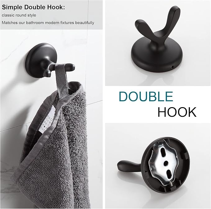 BGL Bathroom Accessory Set, Matte Black Adjustable Expandable Towel Bar 4-Piece Bathroom Hardware Set Wall Mounted Robe Hook Toilet Paper Holder Towel Ring Towel Bar