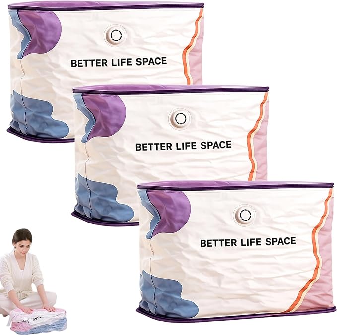 No Pump Vacuum Storage Bags, Better Life Space Bags, Large Capacity Compression Storage Bags For Clothes, Bedding & Blankets, Space Saving Vacuum Seal Bags Without Pump (3, 100x80x32cm)