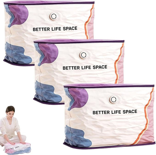 No Pump Vacuum Storage Bags, Better Life Space Bags, Large Capacity Compression Storage Bags For Clothes, Bedding & Blankets, Space Saving Vacuum Seal Bags Without Pump (3, 100x80x32cm)