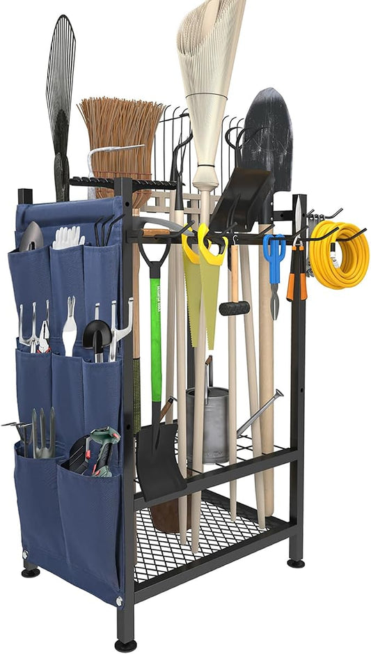 Garden Tool Organizer, Garden Yard Tool Rack for Garage, Garage Organization and Storage, Metal Yard Tools Storage up to 46 Tools/Rake/Broom/shovel/, Suitable for Garage, Yard, Patio, Shed