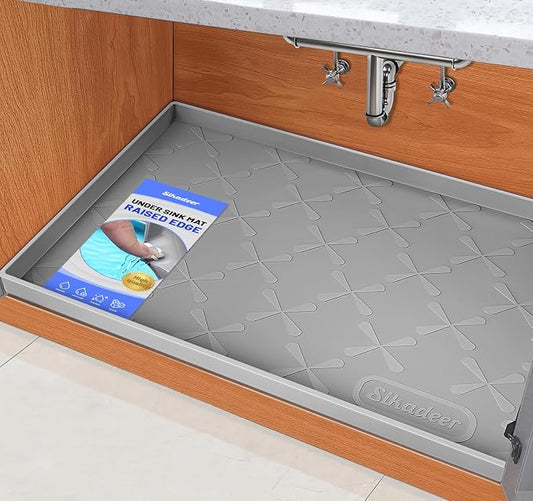 SIKADEER Waterproof Under Sink Mat 34" x 22", Raised Edge Silicone Mat Tray | 100% Food-Grade, Thick Shelf Liner Cabinet Protector, Kitchen, Bathroom Organizer and Storage, Pets, Boots, Home Essentials