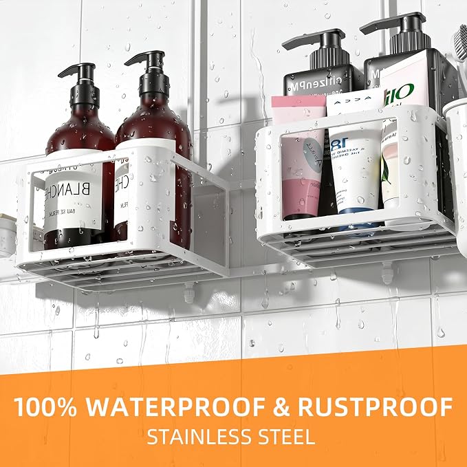 Epicano Shower Caddy for Handheld Showerheads,Stainless Steel, White | Removable Hooks,Soap Holder & Toothbrush Holder, Rustproof, Anti-Swing, Holds Razor, Sponge, Soap, Toothbrush