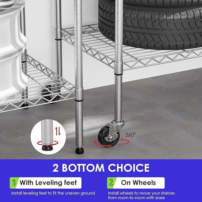 FDW | 6-Tier Wire Shelf with Wheels | 45" x 18" x 82" | Chrome | Storage Shelves with Adjustable Racks, Holds upto 510 lbs | Rust-Resistant, No-Tool Assembly | For Home, Garage