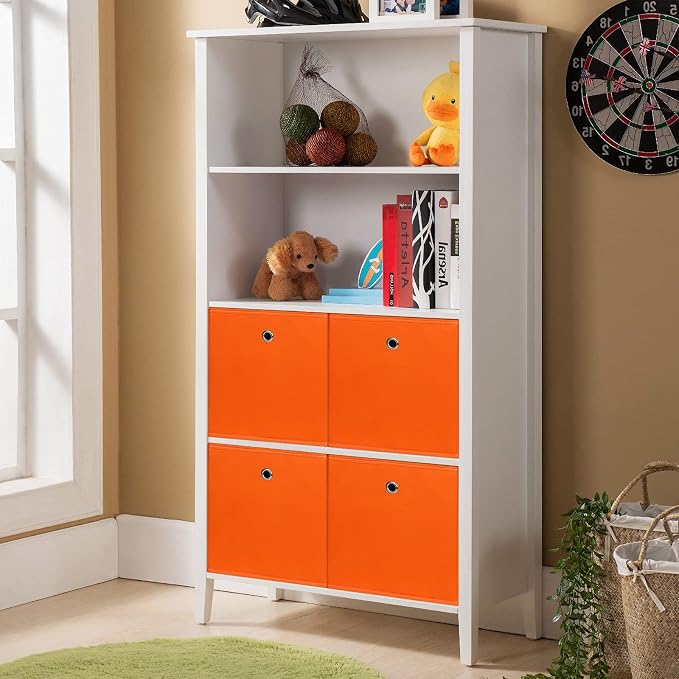 Foldable Storage Cubes Bins ,11 Inch Cloth Storage Cube Fabric Storage Box Cubes Organizer Baskets with Dual Handles for Home Organizer Set of 3 (Orange)