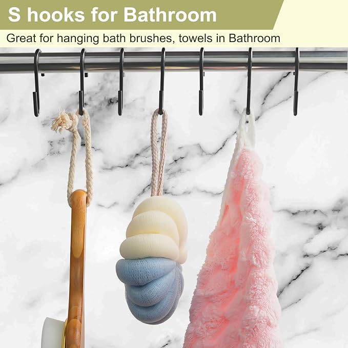 ESFUN 30 Pack 2.4 inches S Hooks for Hanging on Wire Shelves, Black S Shaped Hanging Hooks Hangers Pan Holder Pot Wire Rack Hooks for Kitchenware Spoons Pans Pots Utensils Jeans Bags Towels Plants,