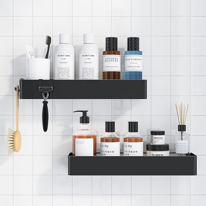 Kitsure Shower Caddy - 2 Pack Adhesive Shower Organizer, Rustproof Metal Shelves, No-Drill Bathroom Organizers and Storage, Black, XX-Large | 2 Pack Shower Shelf for Inside Shower, 100% Rustproof Metal Shelves, No-Drill Bathroom Organizers and Storage