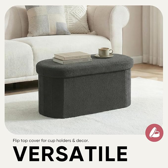 30 Inches Ottoman with Storage,Bedroom Bench with Storage, Ottoman Foot Rest for Living Room,30" L x 15" W x 15" H-Dark Grey