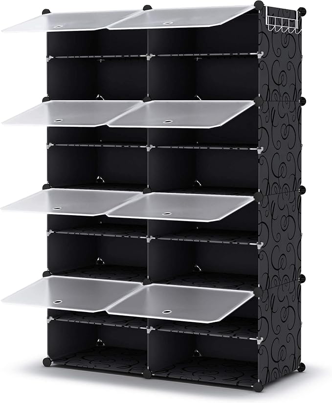 HOMIDEC Shoe Rack Organizer 32 Pair Modular Shoe Storage Cabinet for Closet | PP Plastic, Sturdy Steel Frame, Waterproof, Dustproof, Easy Clean, Shoe Shelves for Closet Garage Hallway Bedroom Entryway