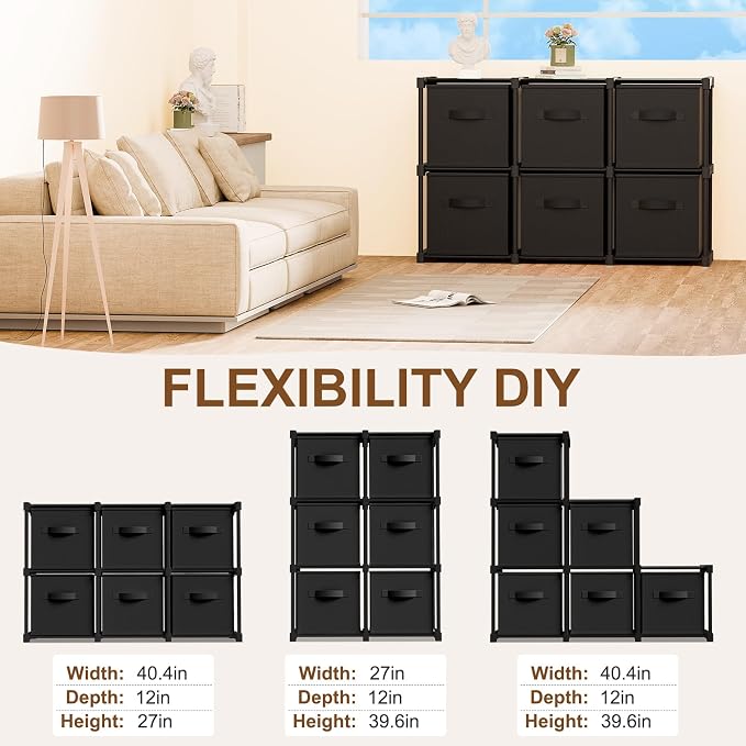 Briwooody 6 Cube Storage Organizer Storage Bins Shelf,Black