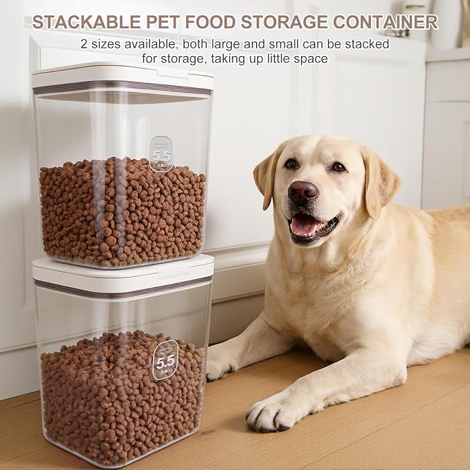 LEAWALK 5-7Lbs/5.81Qt/5.5L Airtight Dog Cat Food Storage Container and Pet Storage Bin BPA-Free. PET Clear Stackable Dog Treat Containers for Pet Food/Rice/Dry/Cereals/Flour/Sugar/Bread