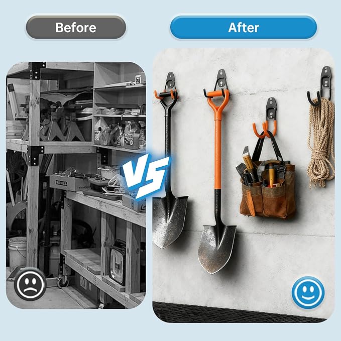 GeeWatom 2 Pack Garage Storage Utility Hooks，Garage Garden Tool Organizer，Steel Wall Mount Hooks, Garden Small U Hooks (Black)