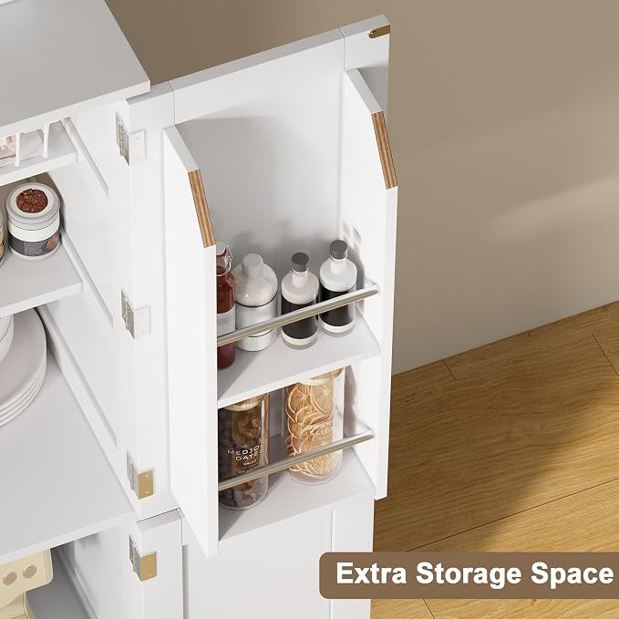 ChooChoo 43" H Pantry Cabinet with 4 Doors & 4 Door Shelves | Kitchen Cabinet, Kitchen Pantry Storage Cabinet for Living Room, for Dining Room, Bathroom, White