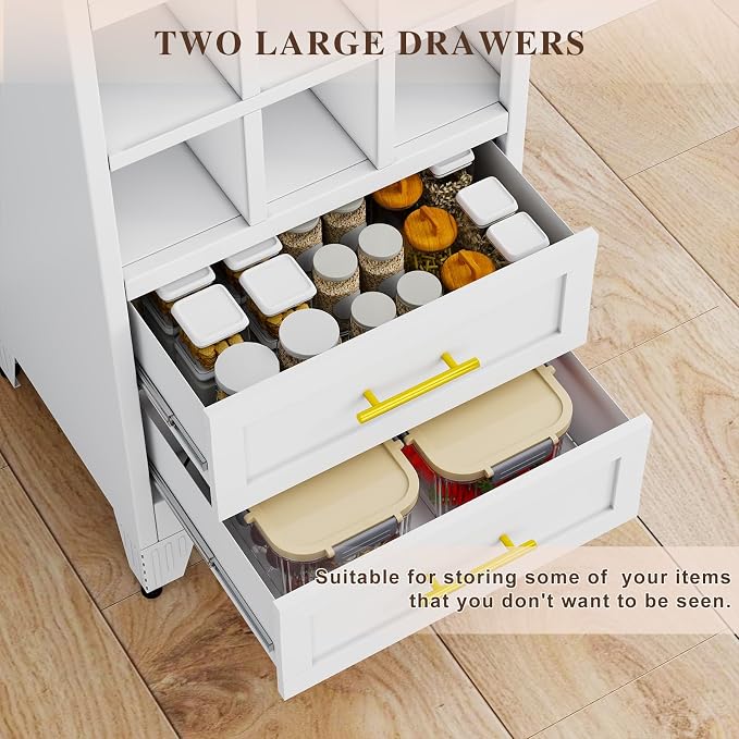 Tall Metal Narrow Storage Cabinet 67" H with 2 Drawer,White Kitchen Pantry Cabinets with 2 Adjustable Shelves and Door,Cuby Storage Orgainzer,Tall Bathroom Cabinet for Kitchen, Home Office,Dining Room