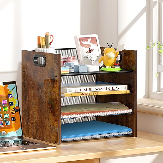 Desk Organizer, 4 Tier Desktop File Organizer and Paper Tray Organizer, Office Desk Accessories for Mail, Documents, Papers, Notebooks and Home Office Storage