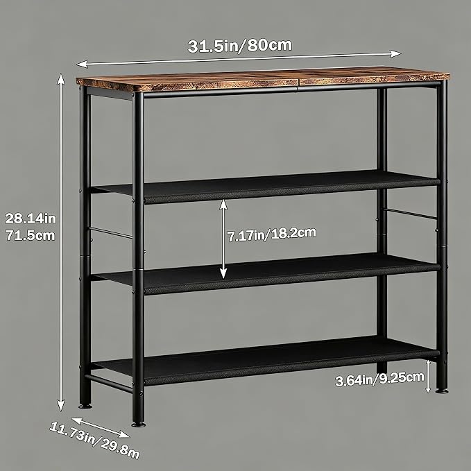 INGIORDAR 4 Tier Shoe Rack Storage Organizer Shelf Top with MDF Board | Space-Saving,with 3 Layer Fabric,stores 16+Pairs of Shoes for Closet,Entryway,Bedroom,Living Room Garage,Black+Rustic Brown