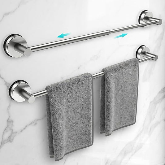 Adjustable Suction Cup Towel Bar for Bathroom Wall,17 Inch~29 Inch Towel Racks for Bathroom,Stainless Steel Bath Towel Holder for Shower,2 Pack(Brushed Silver)