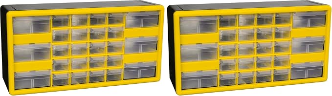 Akro-Mils 26-Drawer Plastic Drawer Storage Cabinet for Garage Organization, Bead Organizer, Building Bricks Storage, Teacher Toolbox, Makeup Organizer, 20-Inch W x 6-Inch D x 10-Inch H, 10126 Yellow