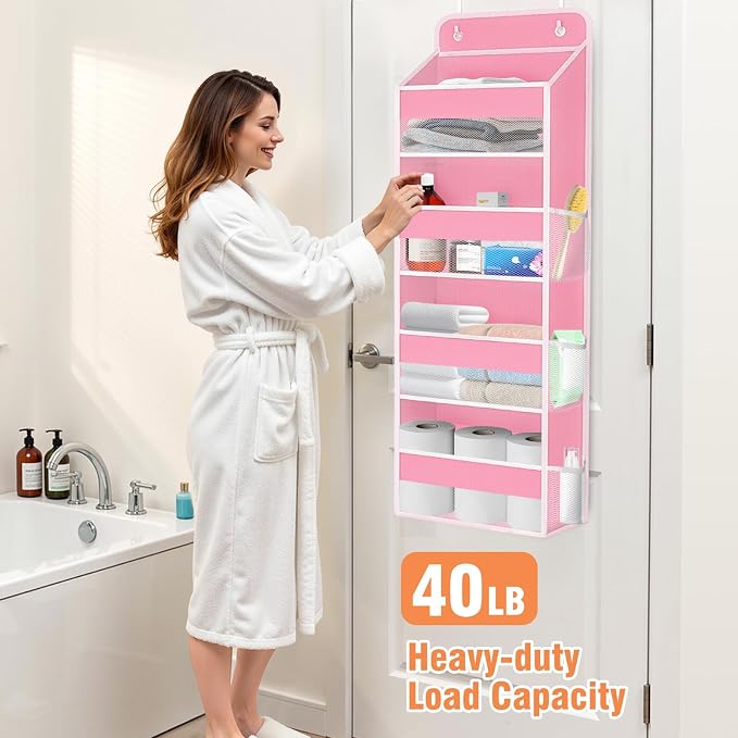 Over The Door Organizer Storage Large Capacity Hanging Bedroom Storage | 4 Shelves, 40 LB Capacity, Foldable Mesh Design, Clear Window, Sturdy, Large Storage Organizer for Nursery, Pantry & Closet