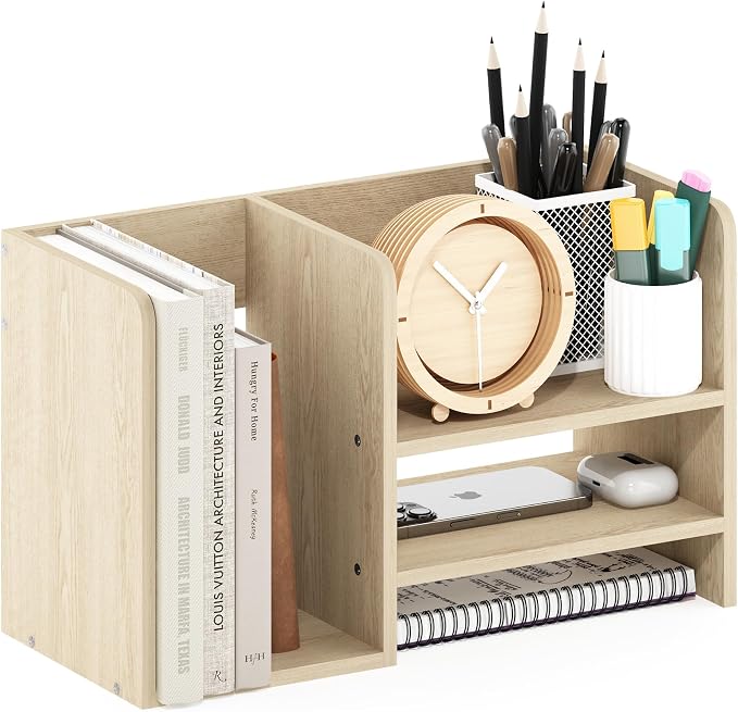 Furinno Hermite Wood Desktop Book and Home Office Supplies Storage Organizer, Bauhaus Oak