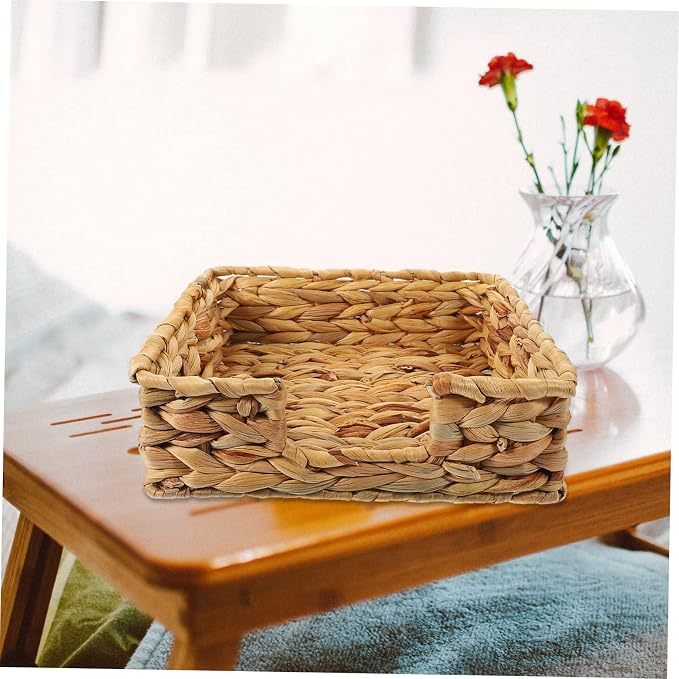 MAGICLULU Storage Basket Square Woven Craft Organizer for Desk Home Decorative Sundries Holder for Snacks and Small Items Natural Straw Design