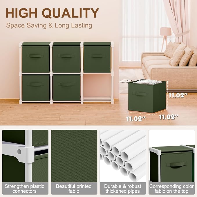 Briwooody 6 Cube Storage Organizer Storage Bins Shelf,Dark Green
