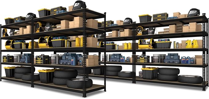 PrimeZone 48"W x 24"D x 72"H Garage Storage Shelves, 5-Tier Metal Shelving | 3000 LBS Capacity, Heavy-Duty Metal Frame, FSC MDF Boards, Boltless Assembly, Adjustable Shelves for Warehouse, Basement 5PCS