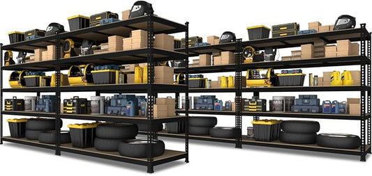 PrimeZone 48"W x 24"D x 72"H Garage Storage Shelves, 5-Tier Metal Shelving | 3000 LBS Capacity, Heavy-Duty Metal Frame, FSC MDF Boards, Boltless Assembly, Adjustable Shelves for Warehouse, Basement 5PCS