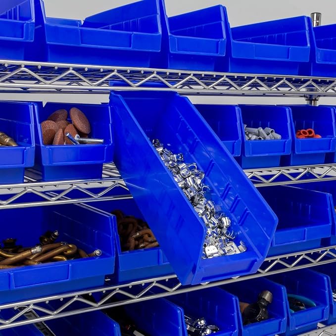 Akro-Mils 30120 Heavy Duty Plastic Shelf Bins, 12"x 4"x 4", Blue, 24-Pack | Heavy Duty Nesting Storage Bins for Garage, Closet, Refrigerator, Kitchen, Cabinet, Drawer Organization, Pantry Organization