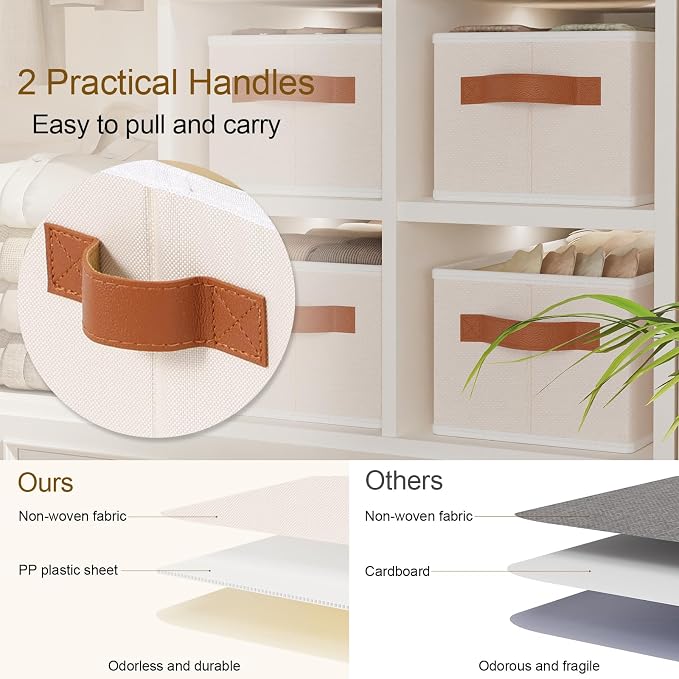 Storage Bin with Double Handles,Beige Basket,15x6x5 In,1-Pack | Collapsible Storage Baskets,Foldable Bathroom Boxes,Damp-Proof PP Panel Clothes Organizer for Shelves Laundry