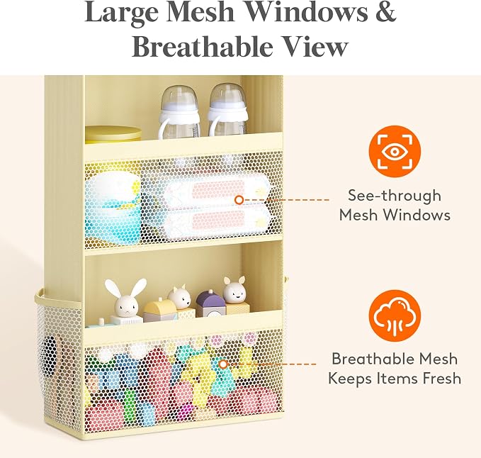 Lifewit 4 Tier Over the Door Diaper Organizer for Nursery, Large Heavy Duty Hanging Storage with 4 Mesh Side Pockets, Sturdy Back of Door Shelf for Baby Stuff Toy in Pantry, Laundry, Bathroom, Beige