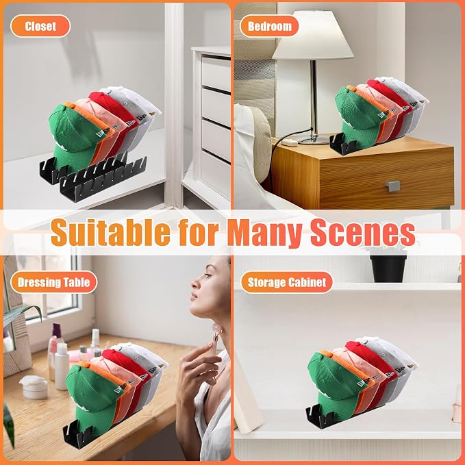 Hat Organizer for Baseball Caps Hat Rack Acrylic Hat Stand 2Pack No Install | Hat Storage for 14 Baseball Caps Closet Organization Hat Holder Display Baseball Cap Organizer for Closet, Bedroom, Dresser
