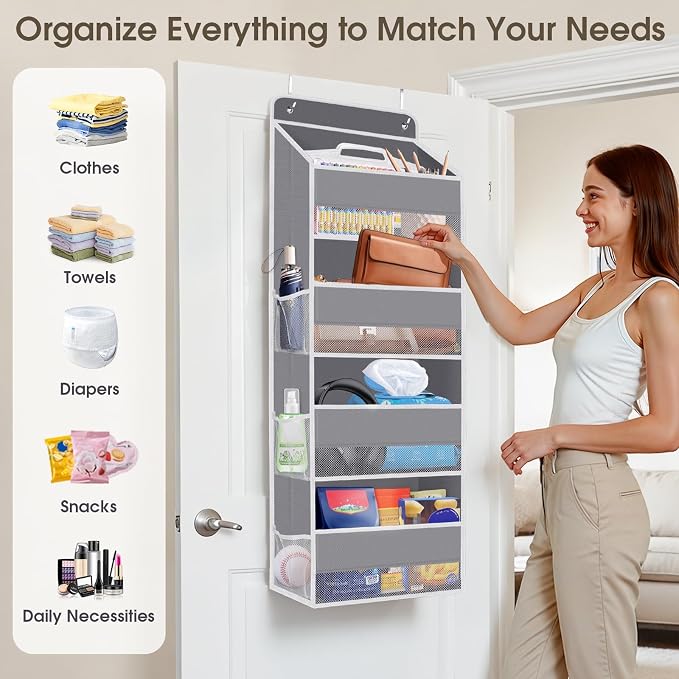 SpaceHacks 1 Pack Over The Door Organizer Hanging Storage Room Organizer | 40 lb Capacity, Ultra-Sturdy, Foldable, Mesh Design with Clear Window, Space-Saving Organizer for Pantry, Nursery & Closet