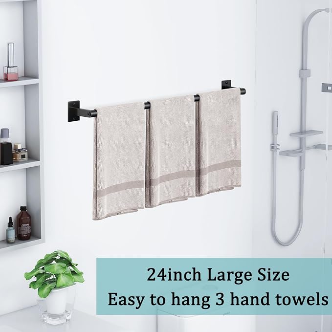 2 Packs 24 Inch Bathroom Towel Bar, Matte Black Towel Racks for Bathroom, JIAPAIDUO Bathroom Towel Rack Wall Mounted, Bath Hand Towel Holder Organizer, Modern Home Decor Towel Rod