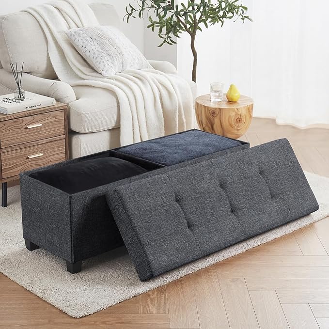 Ornavo Home 43" Large Storage Ottoman Bench with Legs, Black | Foot Rest Stool; Ottoman with Hidden Storage; Ideal for Bedroom, Living Room, Entryway or Home Office