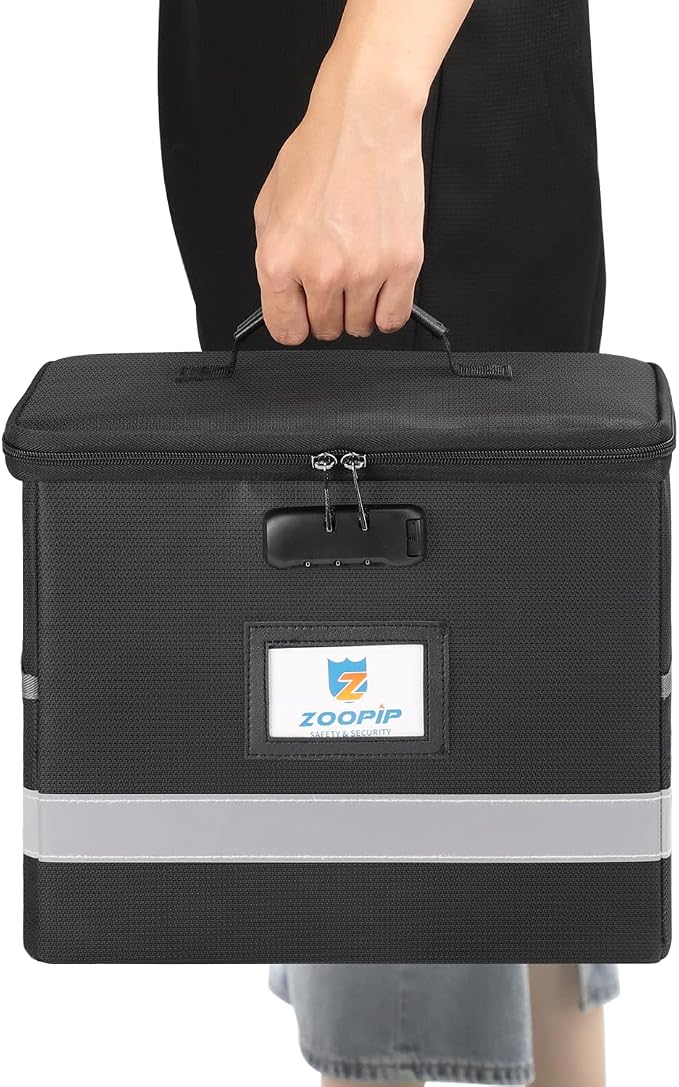 Fireproof File Box with Lock, Document Box Storage Organizer, Suitable for Hanging File Folders in Letter Size, Collapsible File Box, Reflective Strip for Fast Find (12.2"*6"*10.2 (Black, 2Pcs) | Suitable for Hanging Folders in Letter Size, Reflective ...