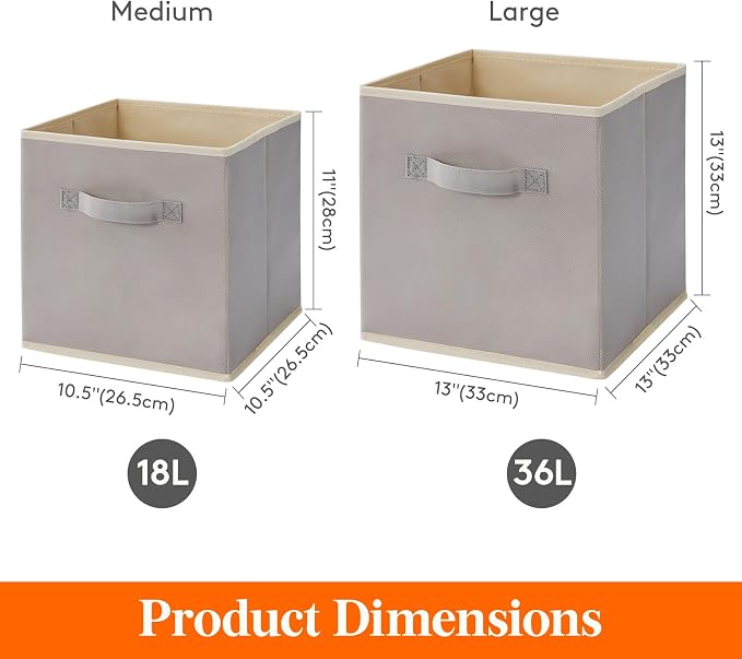 Lifewit Storage Cubes, Foldable Decorative Fabric Storage Baskets for Organizing Home Organizers with Handles for Shelves, Closet, 13 Inch Bins, 36L Light Gray, 12 Packs