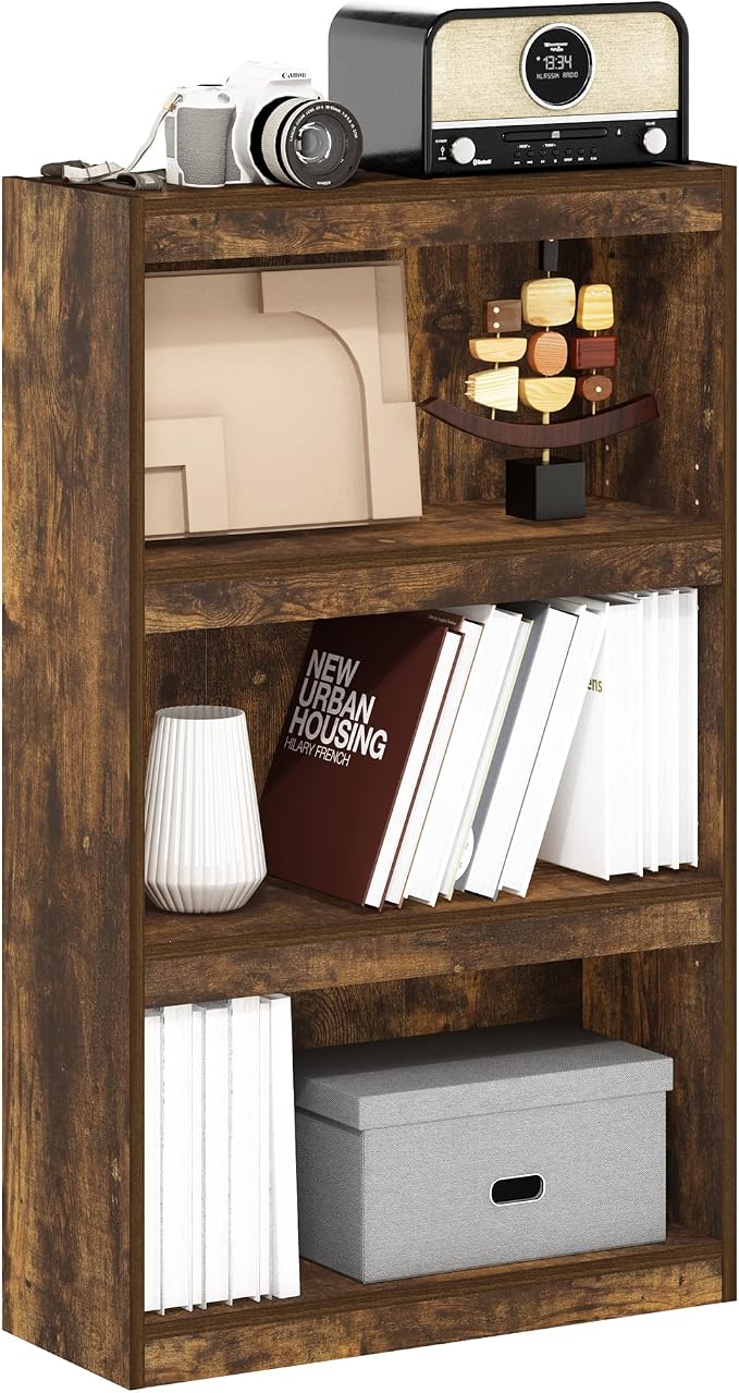 Furinno Jaya Enhanced Home Bookcase 3-Tier Adjustable Bookshelf, Amber Pine